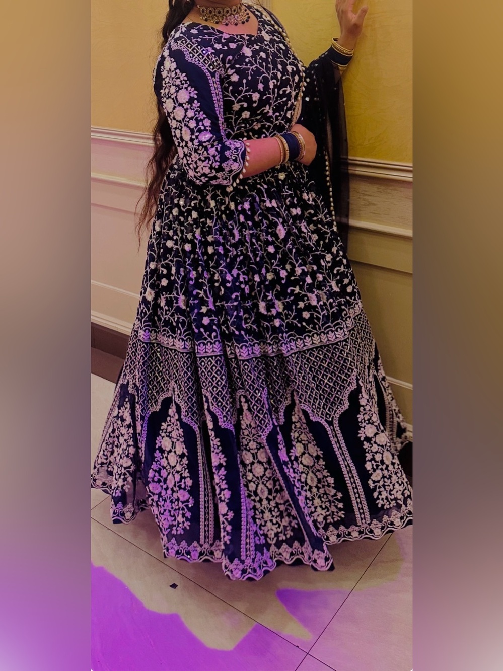 Dark Blue Floral Lehenga Set | Embroidered Indian Wedding Outfit